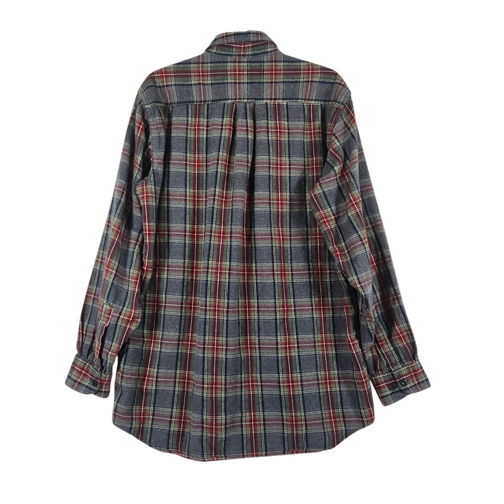 L.L.Bean Scotch Plaid Flannel Shirt Mens Medium Tall MT Gray Burgundy Plaid - Picture 7 of 7
